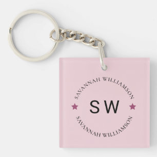 Personalised plush pink minimalistic  key ring