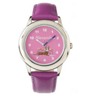 Personalised Podenco Dog Floral Girly Pink Watch