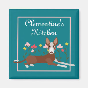Personalised Podenco Dog Girly Floral Blue Fridge Magnet