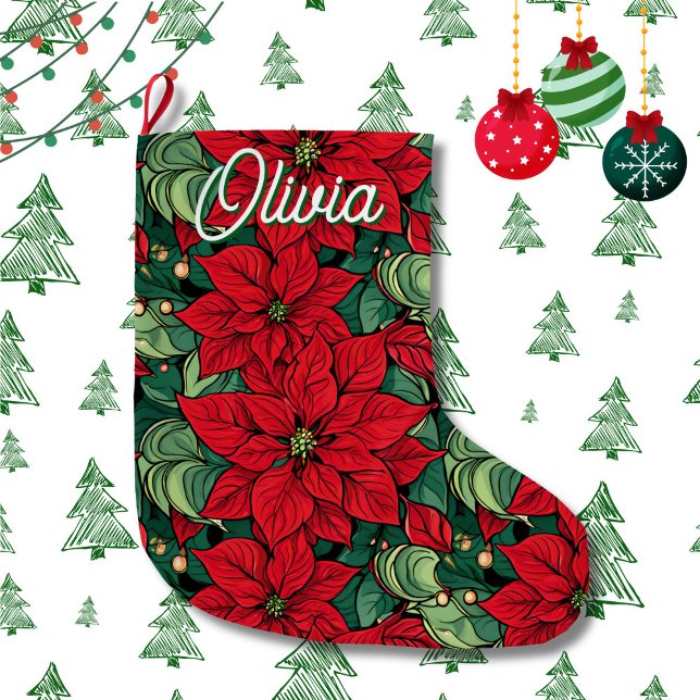 Personalised Poinsettia Christmas Large Christmas Stocking (Creator Uploaded)