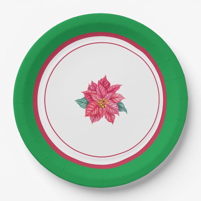 Personalised Poinsettia Christmas Plates, Holiday  Paper Plate (Front)
