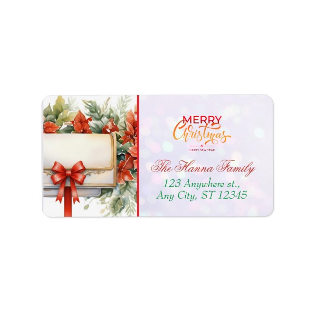 Personalised Poinsettia Mailbox "Merry Christmas" Label (Front)