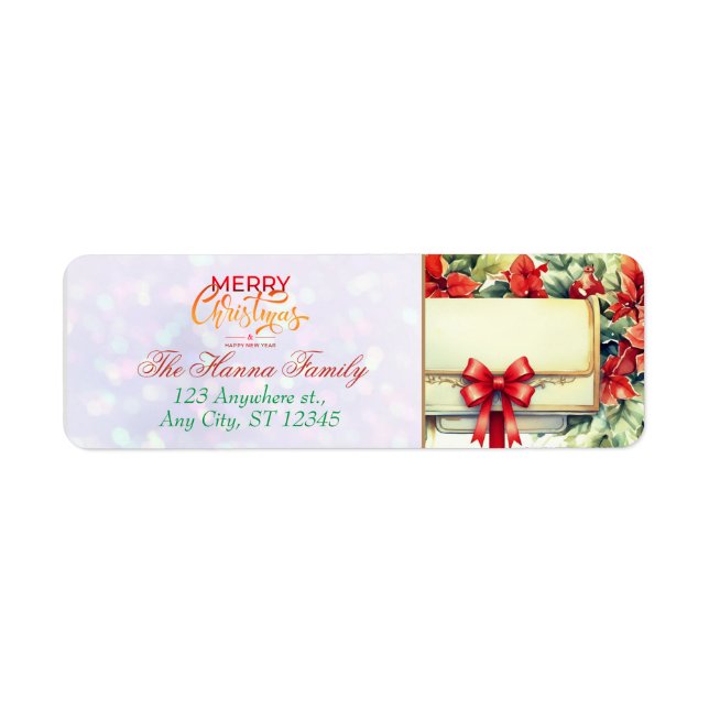 Personalised Poinsettia Mailbox "Merry Christmas" Return Address Label (Front)