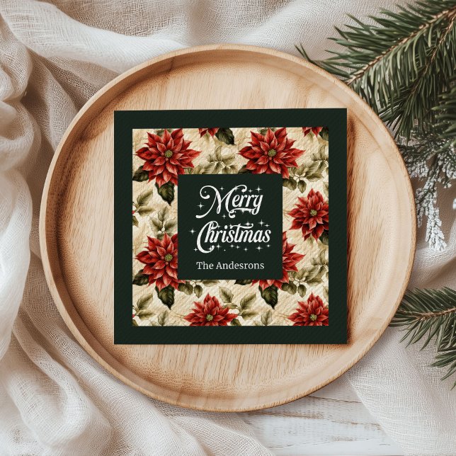 Personalised Poinsettia Napkins Cottagecore Vibe (Personalized Poinsettia Napkins Cottagecore Vibe)