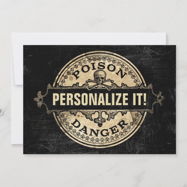 Personalised Poison Vintage Style Label Invitation (Front)