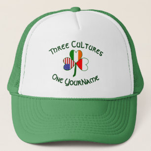Personalised Poland Ireland USA Flag Shamrock Trucker Hat