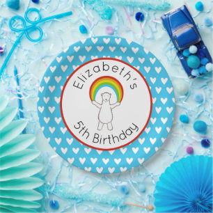 Personalised Polar Bear and Rainbow Paper Plate
