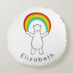 Personalised Polar Bear and Rainbow Round cushion