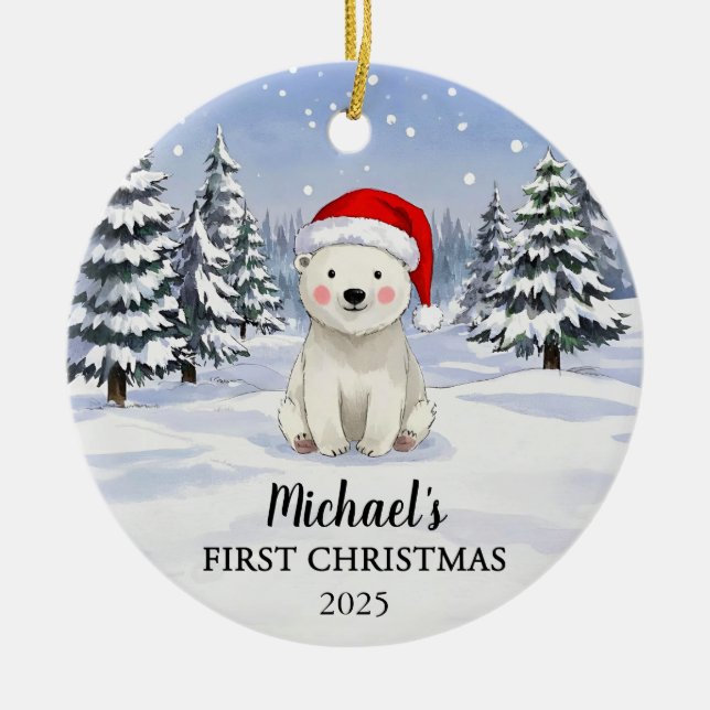 Personalised Polar Bear Baby Christmas Ornament (Front)