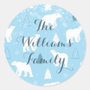 Personalised Polar Bear Snowflakes Classic Round Sticker