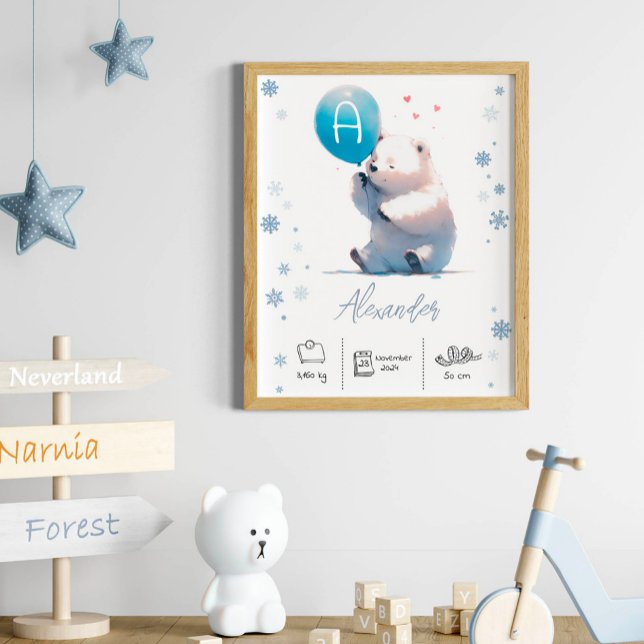 Personalised Polar bear with Balloons Nursery Poster (Creator Uploaded)