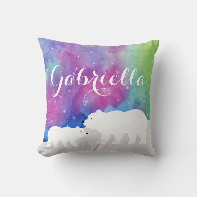 Personalised Polar Bears Throw Pillow (Front)
