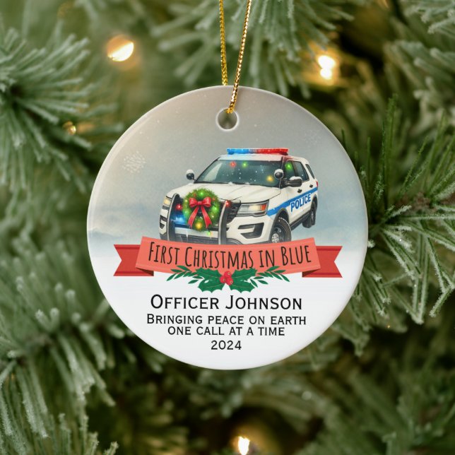Personalised Police Academy Graduation Gift Ceramic Ornament (Tree)