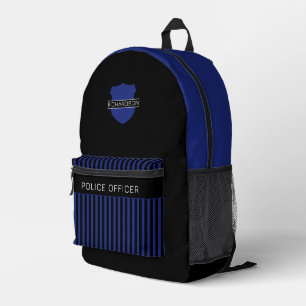 Personalised Police Badge Blue Stripes Printed Backpack