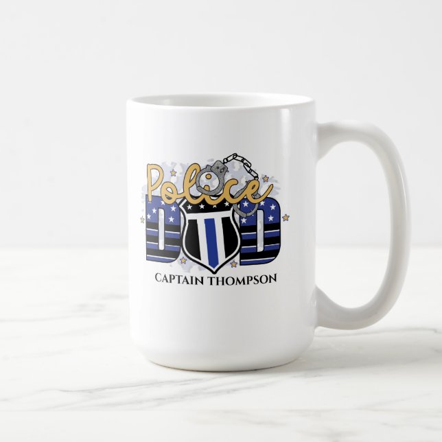Personalised Police Badge Flag Blue Line Coffee Mug (Right)