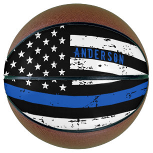 Personalised Police Flag Thin Blue Line Basketball