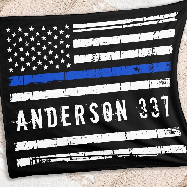 Personalised Police Flag Thin Blue Line  Fleece Blanket (Creator Uploaded)