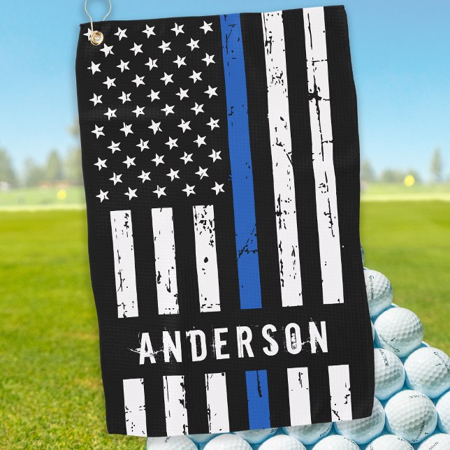 Personalised Police Flag Thin Blue Line Golf Towel (Creator Uploaded)