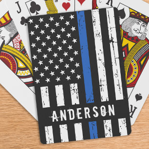 Personalised Police Flag Thin Blue Line Playing Cards