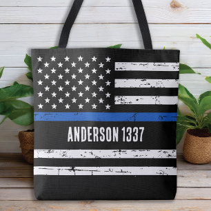 Personalised Police Flag Thin Blue Line Tote Bag