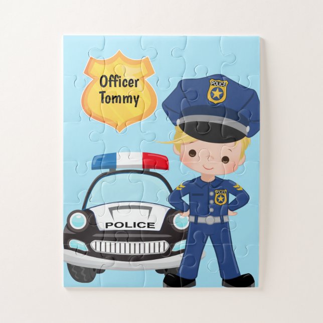Personalised Police Officer and Patrol Car Kids  J Jigsaw Puzzle (Vertical)