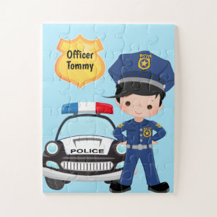 Personalised Police Officer and Patrol Car Kids Ji Jigsaw Puzzle