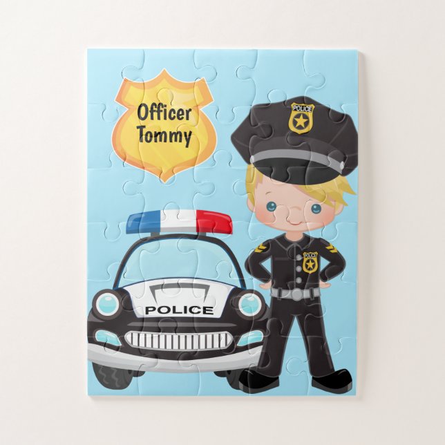 Personalised Police Officer and Patrol Car Kids Ji Jigsaw Puzzle (Vertical)