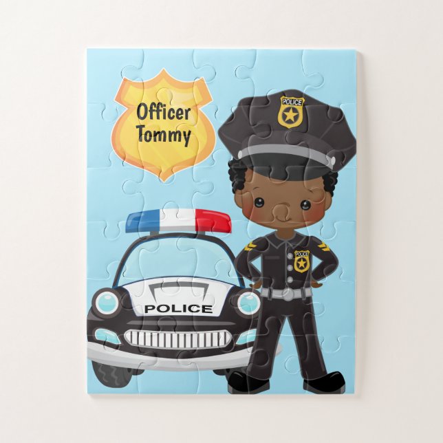 Personalised Police Officer and Patrol Car Kids Ji Jigsaw Puzzle (Vertical)
