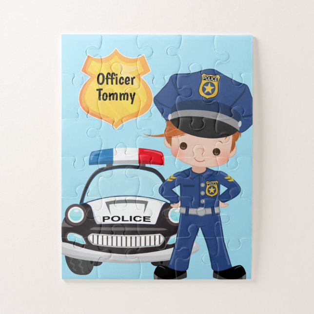 Personalised Police Officer and Patrol Car Kids Jigsaw Puzzle (Vertical)