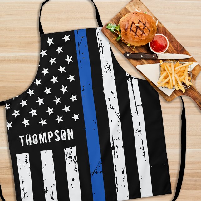Personalised Police Officer BBQ Thin Blue Line Apron (Creator Uploaded)