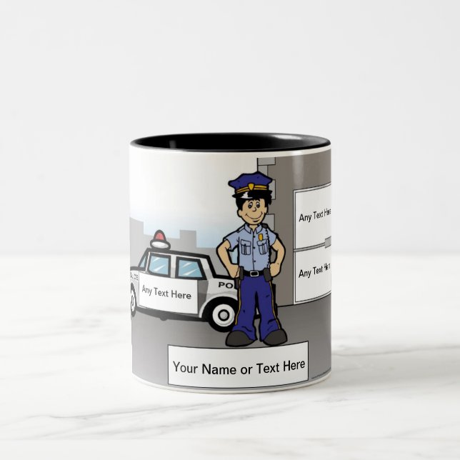 Personalised Police Officer - Male Cartoon   Two-Tone Coffee Mug (Center)