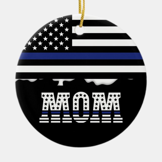 Personalised Police Officer Mum Cop Thin Blue Line Ceramic Ornament (Front)