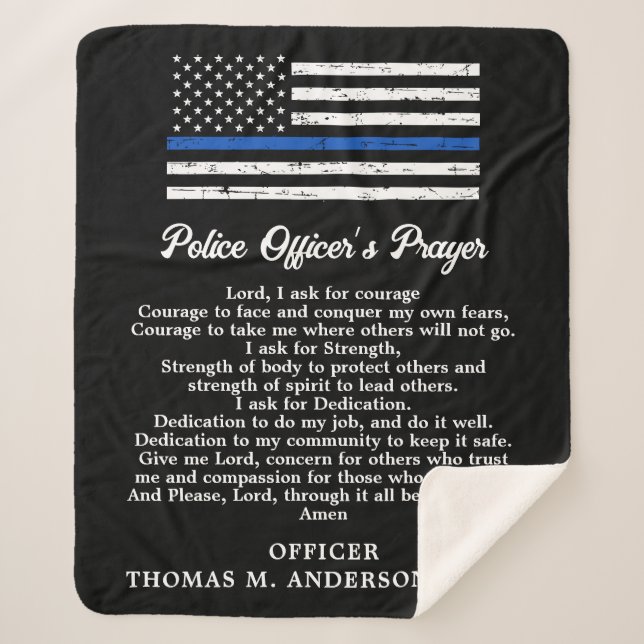 Personalised Police Officer Prayer Thin Blue Line Sherpa Blanket (Front)