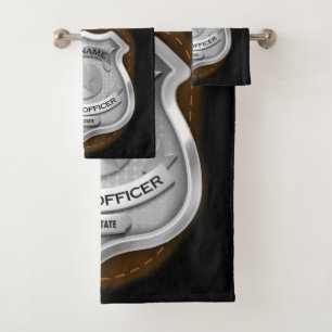 Personalised Police Officer Sheriff Cop NAME Badge Bath Towel Set