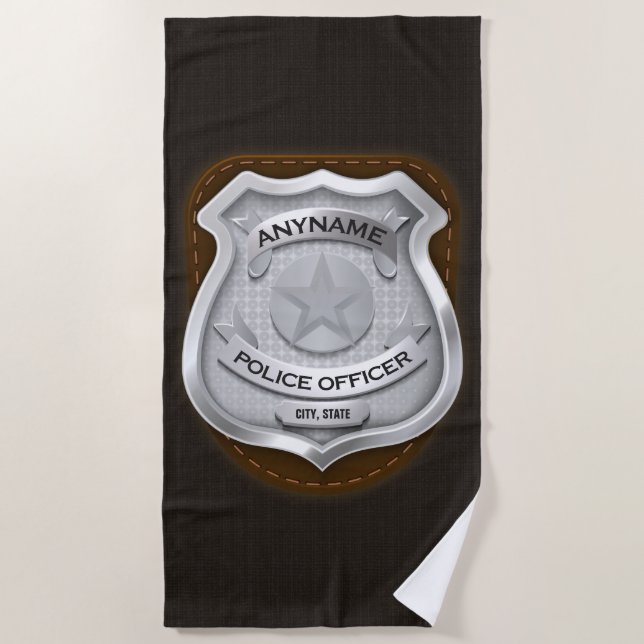 Personalised Police Officer Sheriff Cop NAME Badge Beach Towel (Front)