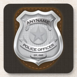 Personalised Police Officer Sheriff Cop NAME Badge Coaster