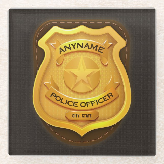 Personalised Police Officer Sheriff Cop NAME Badge Glass Coaster (Front)