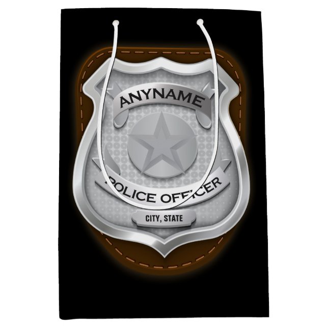 Personalised Police Officer Sheriff Cop NAME Badge Medium Gift Bag (Front)