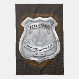 Personalised Police Officer Sheriff Cop NAME Badge Tea Towel