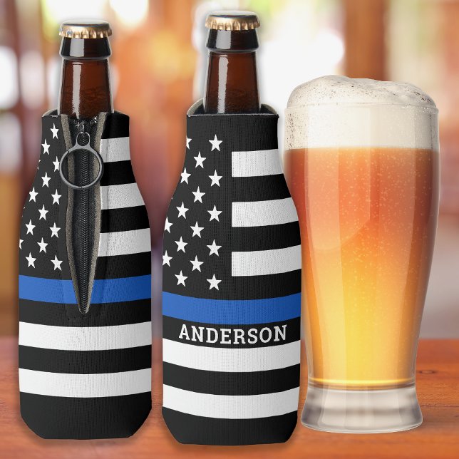 Personalised Police Officer Thin Blue Line Bottle Cooler (Creator Uploaded)