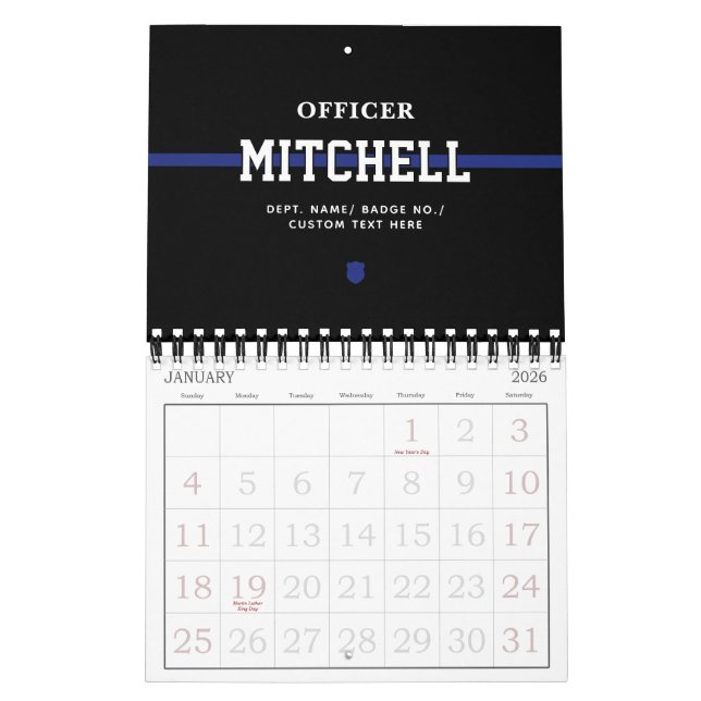 Personalised Police Officer Thin Blue Line Calendar (Jan 2026)
