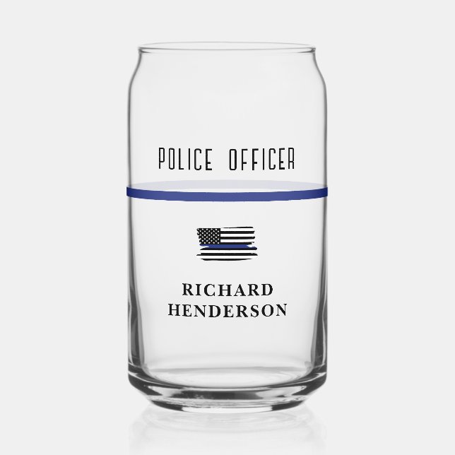 Personalised Police Officer Thin Blue Line Can Glass (Front)