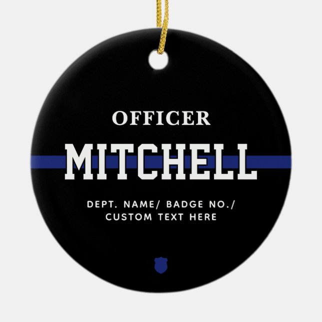 Personalised Police Officer Thin Blue Line Ceramic Ornament (Front)