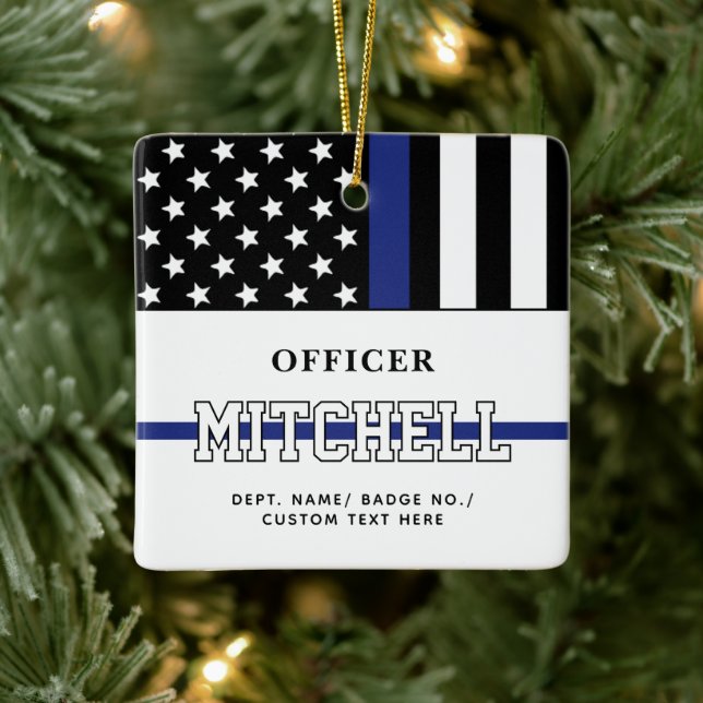 Personalised Police Officer Thin Blue Line Ceramic Ornament (Tree)