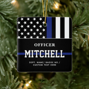 Personalised Police Officer Thin Blue Line Ceramic Ornament