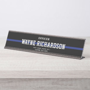 Personalised Police Officer Thin Blue Line Desk Name Plate