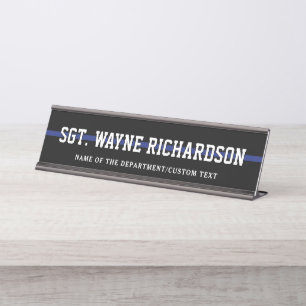 Personalised Police Officer Thin Blue Line Desk Name Plate