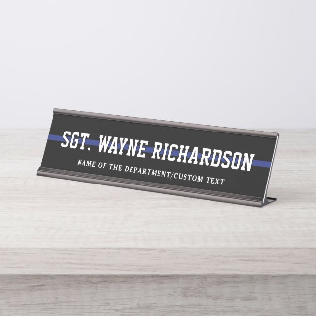 Personalised Police Officer Thin Blue Line Desk Name Plate (Front)