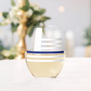 Personalised Police Officer Thin Blue Line Flag Stemless Wine Glass