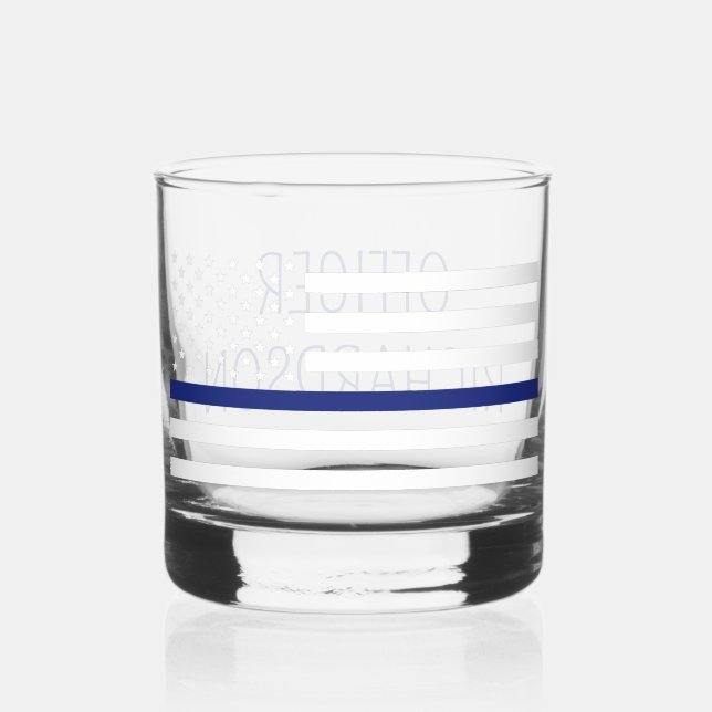Personalised Police Officer Thin Blue Line Flag Whiskey Glass (Front)